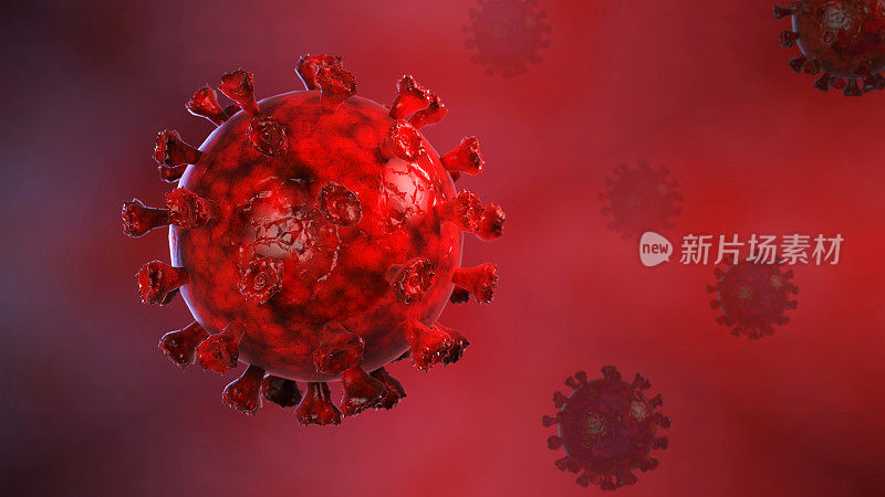 Covid - 19/ SARS /细菌/病毒细胞特写渲染图像。